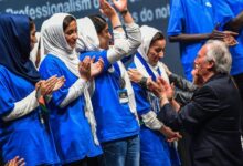 Photo of Nine Afghan girl robotics team members safe in Qatar
